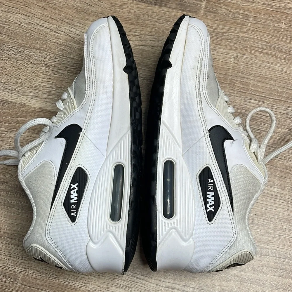 NIKE Air Max 90 Shoes Sneakers White Black Leather Textile Size 8 - Picture 4 of 11
